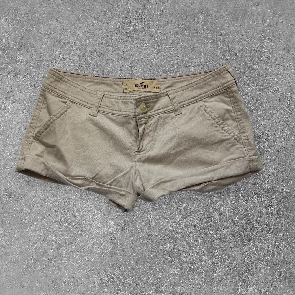 Hollister Co Khaki Shorts Womens 1 W25 Tan Cream Y2K Cuffed Low Rise Twill